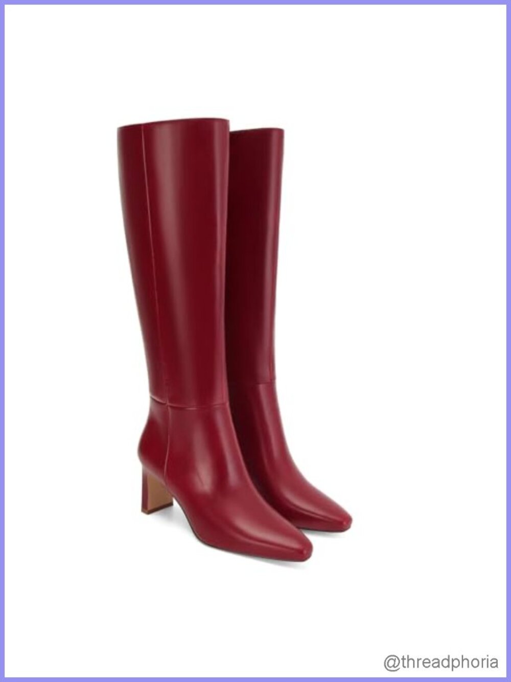Knee High Boots Square Toe Chunky Heeled Wide Calf Side Zipper PU Leather Fall
